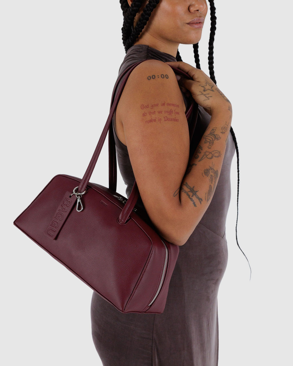 BAGGU Recycled Leather 2025 - Shipping Recycled Leather Bowler Bag - Mahogany