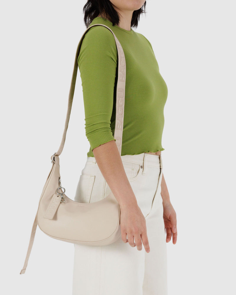 BAGGU  Small Recycled Leather Crescent Bag - Stone