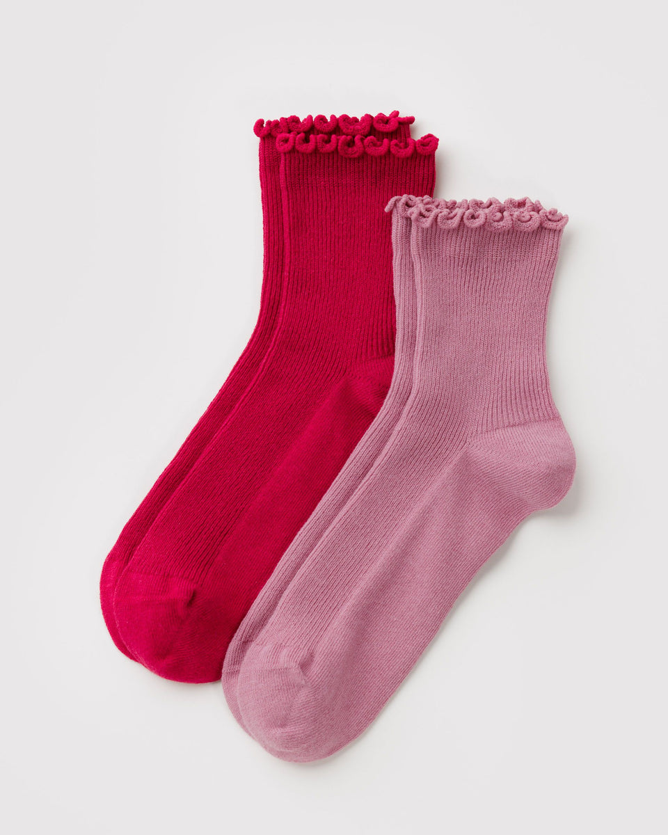 BAGGU Socks and Slippers Lettuce Edge Sock Set of 2 - Wild Plum & Cherry