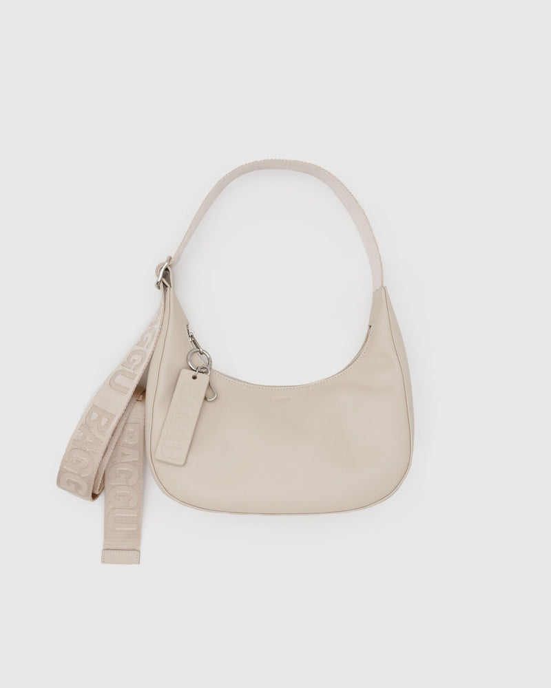 BAGGU  Small Recycled Leather Crescent Bag - Stone