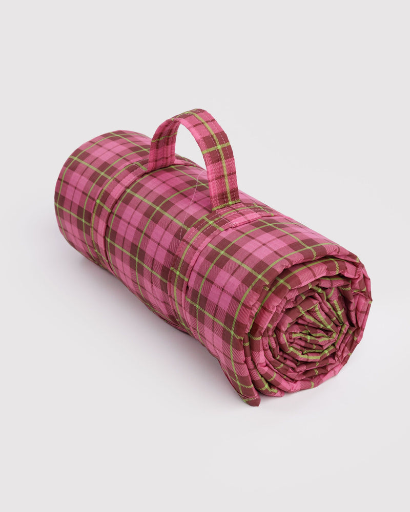 BAGGU  Puffy Picnic Blanket - Azalea Pink Tartan