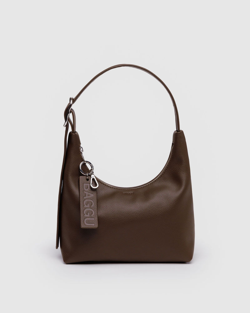 BAGGU  Mini Recycled Leather Shoulder Bag - Brown
