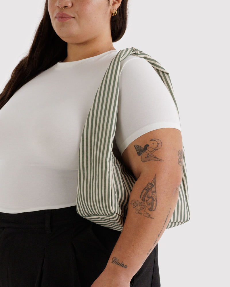 BAGGU  Small Nylon Meringue Bag - Sage Stripe