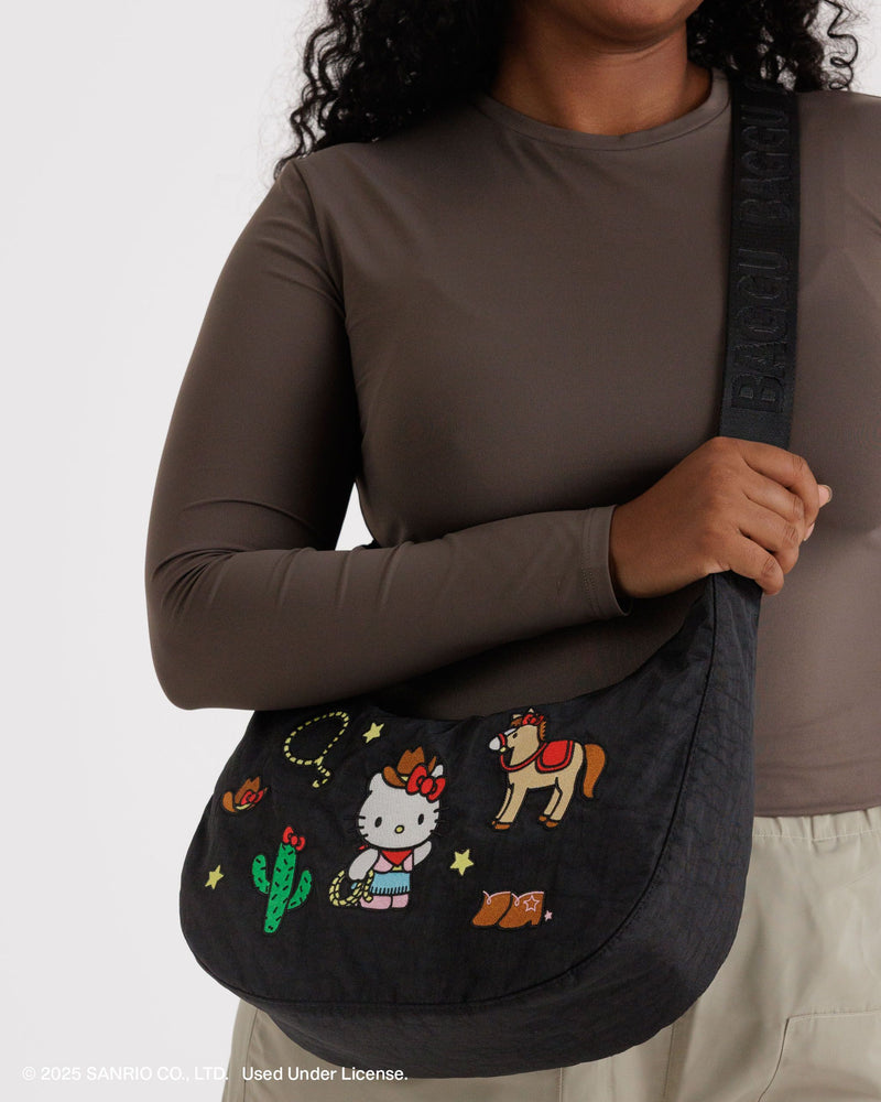 BAGGU.com Crossbody Bags Medium Nylon Crescent Bag - Embroidered Hello Kitty Western