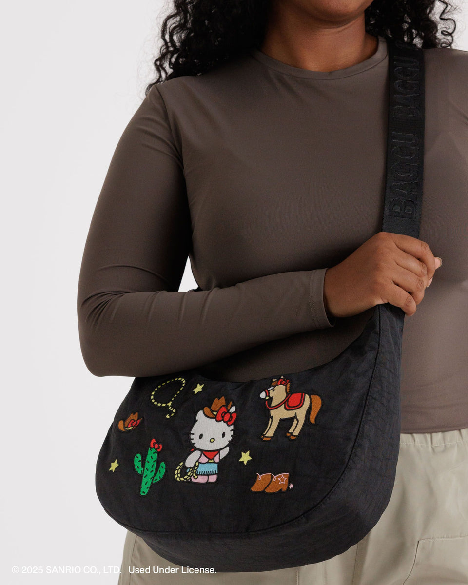 BAGGU.com Crossbody Bags Medium Nylon Crescent Bag - Embroidered Hello Kitty Western