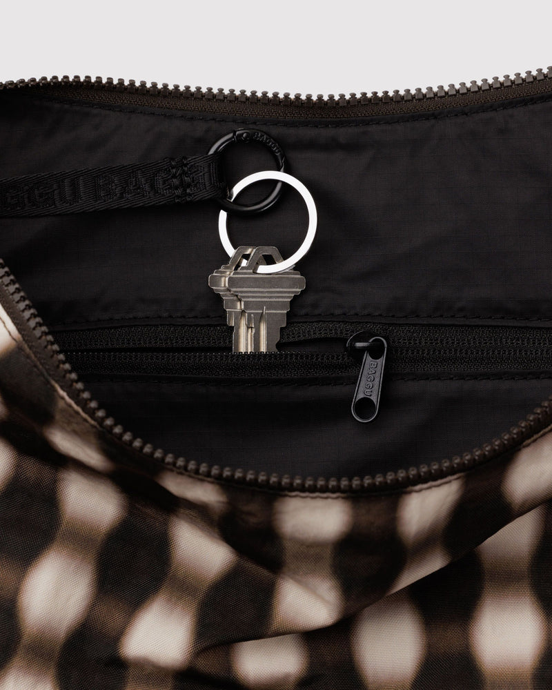 BAGGU  Large Nylon Crescent Bag - Blurred Gingham Brown