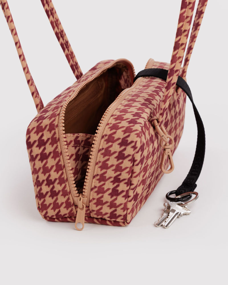 BAGGU  Small Nylon Bowler Bag - Tan Houndstooth