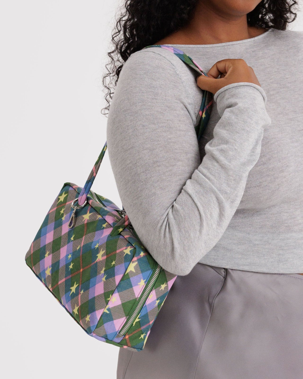 Nylon Bowler Bag - Green Star Plaid