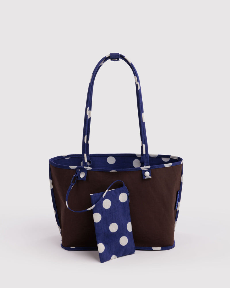 BAGGU  Medium Nylon Reversible Tote - Navy Polka Dot Mix