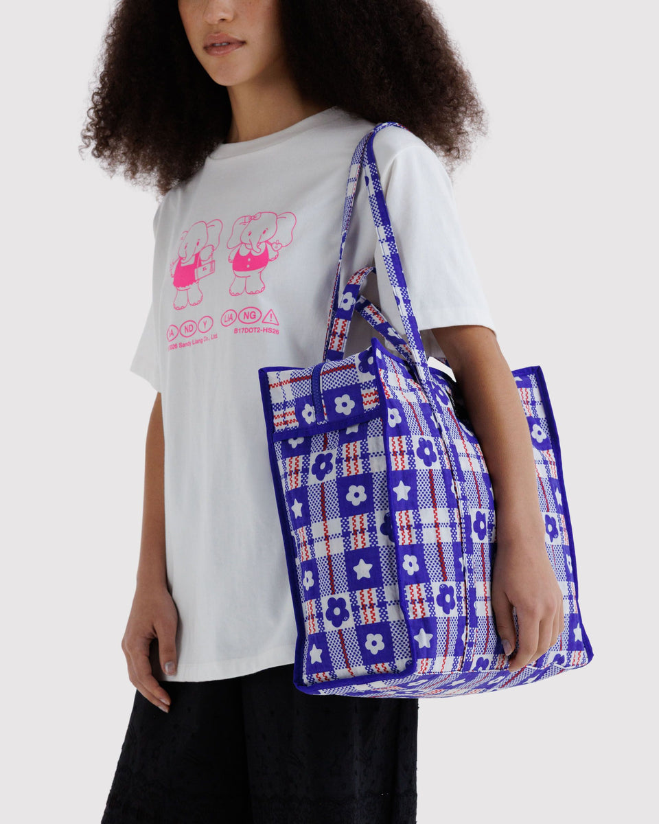BAGGU Products Large Nylon Market Bag - Market Plaid Blue