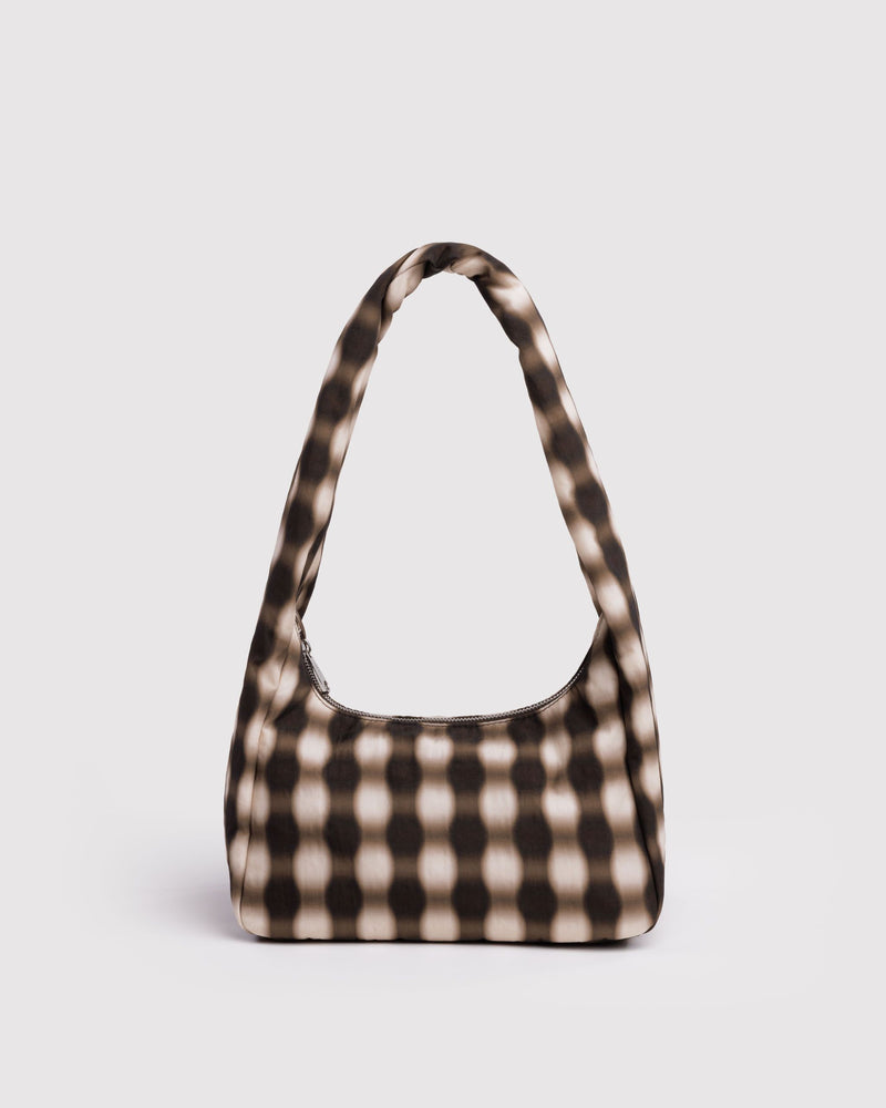 BAGGU  Small Nylon Meringue Bag - Blurred Gingham Brown
