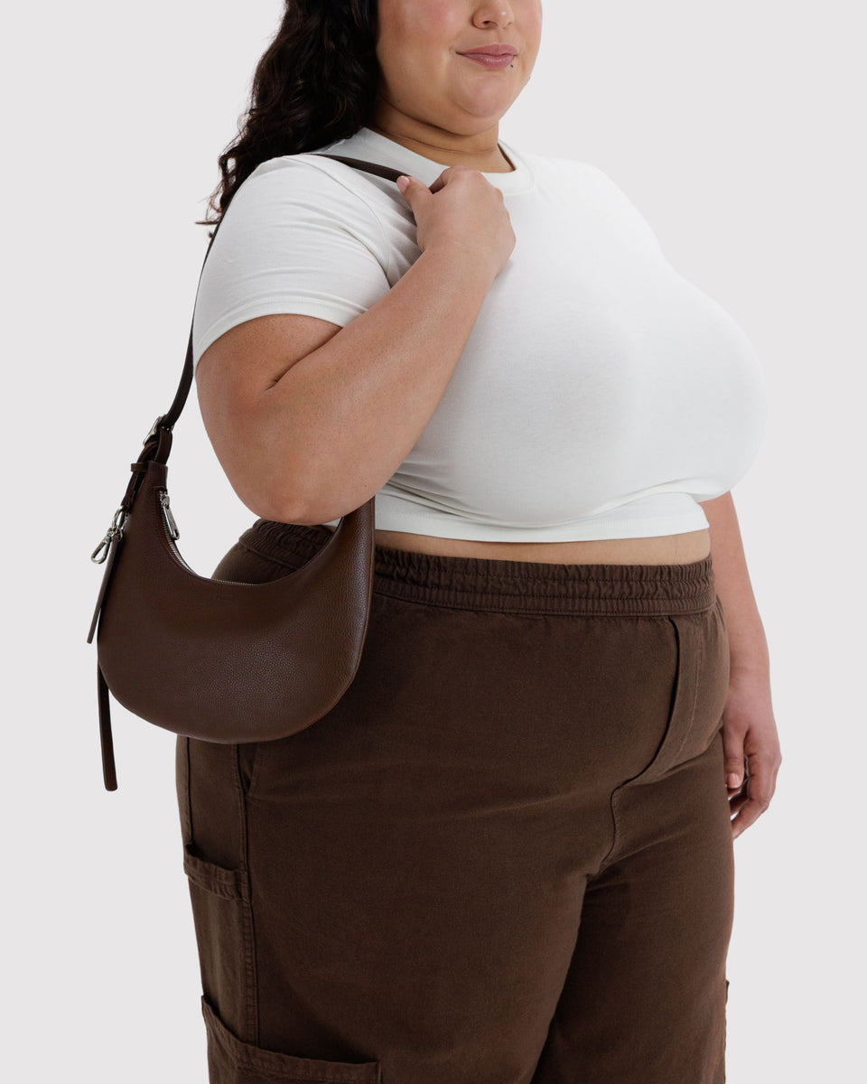 BAGGU New Arrivals Small Recycled Leather Flat Crescent - Brown