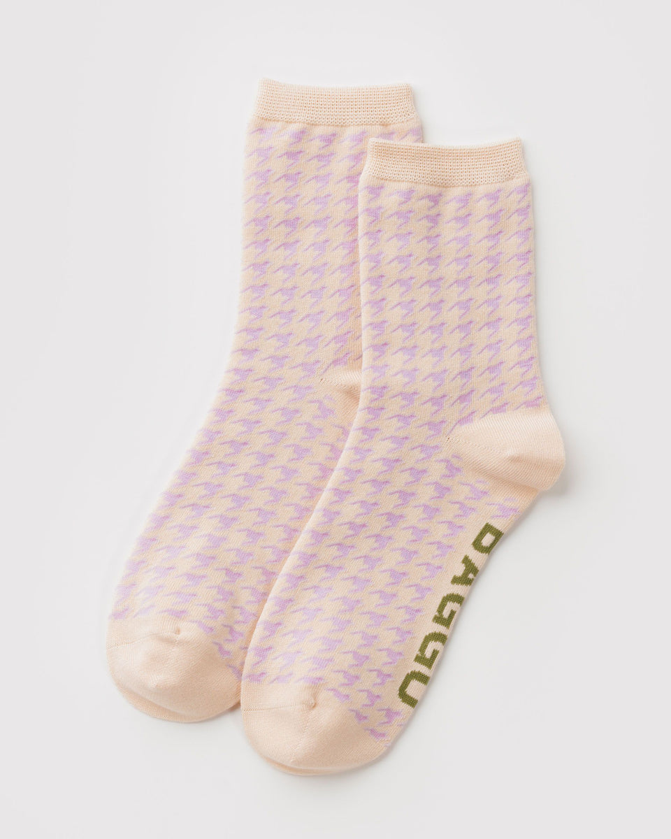 BAGGU Socks and Slippers Crew Sock - Pink Houndstooth