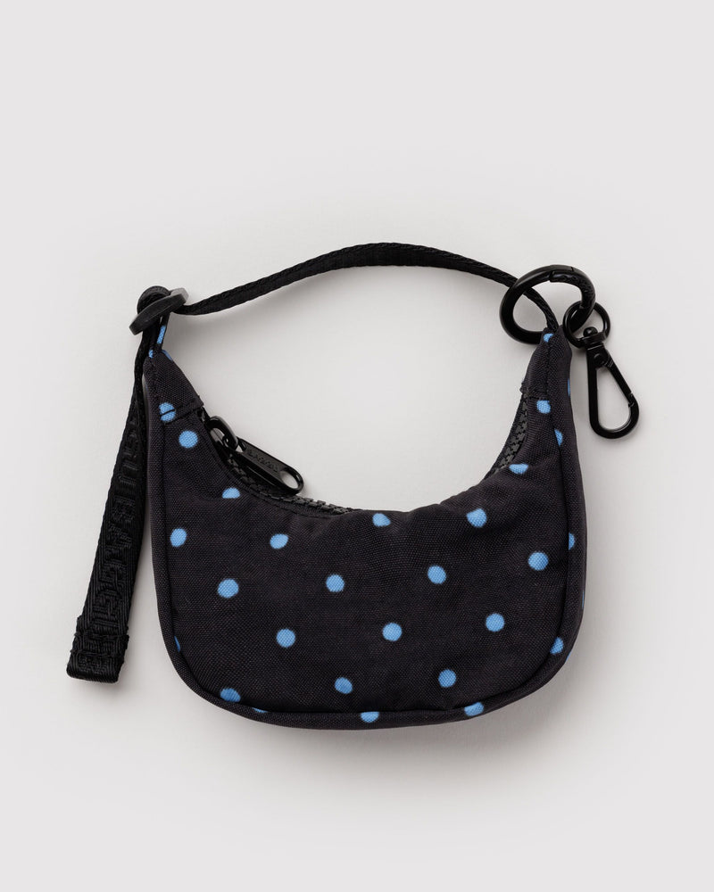 BAGGU  Crescent Bag Charm - Black and Sky Blue Micro Dot