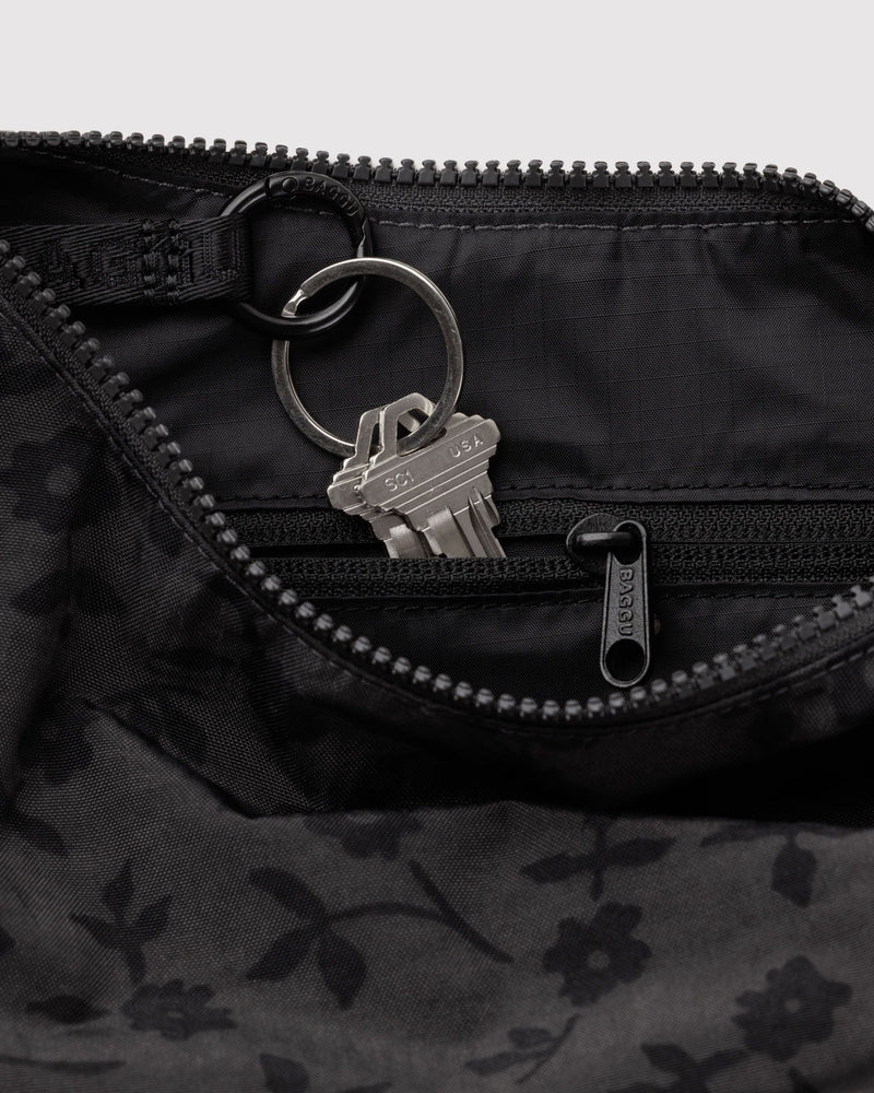 BAGGU  Small Nylon Crescent Bag - Charcoal Ditsy Floral