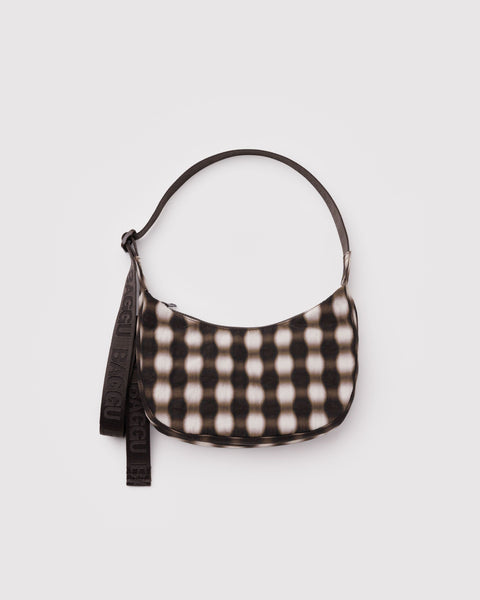 BAGGU Summer Prints Small Nylon Crescent Bag - Blurred Gingham Brown