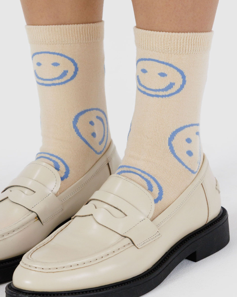 BAGGU ALL PRODUCTS Crew Sock - Ecru Periwinkle Happy