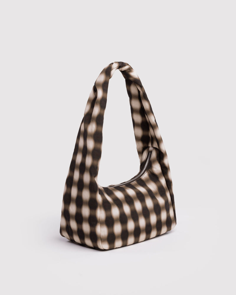BAGGU  Small Nylon Meringue Bag - Blurred Gingham Brown