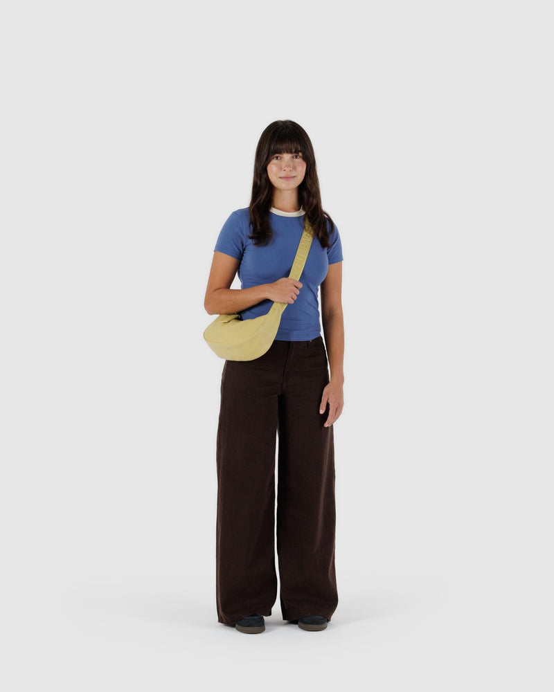 BAGGU  Small Recycled Leather Crescent Bag - Straw