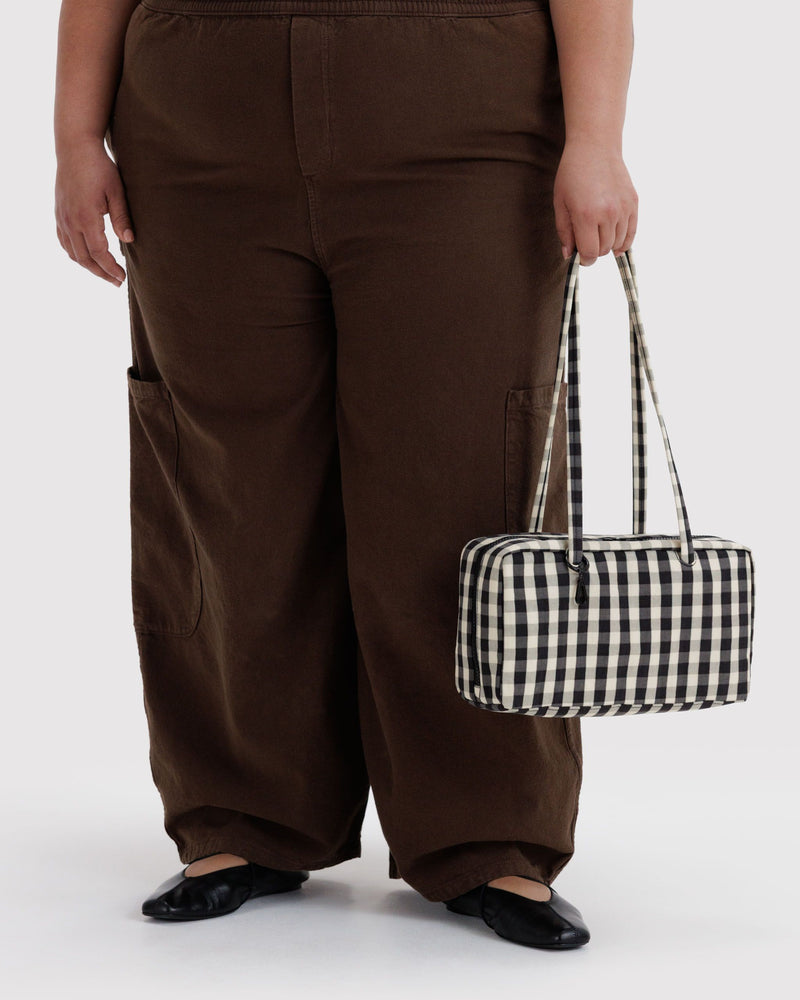 BAGGU  Nylon Bowler Bag - Black and Cream Gingham