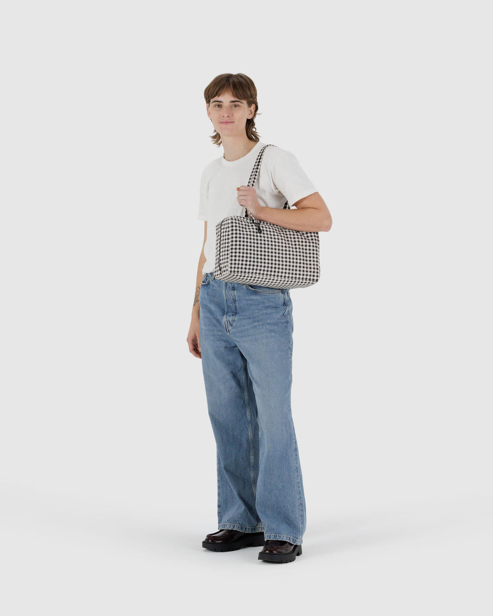 BAGGU ALL PRODUCTS Medium Nylon Bowler Bag - Black & White Gingham