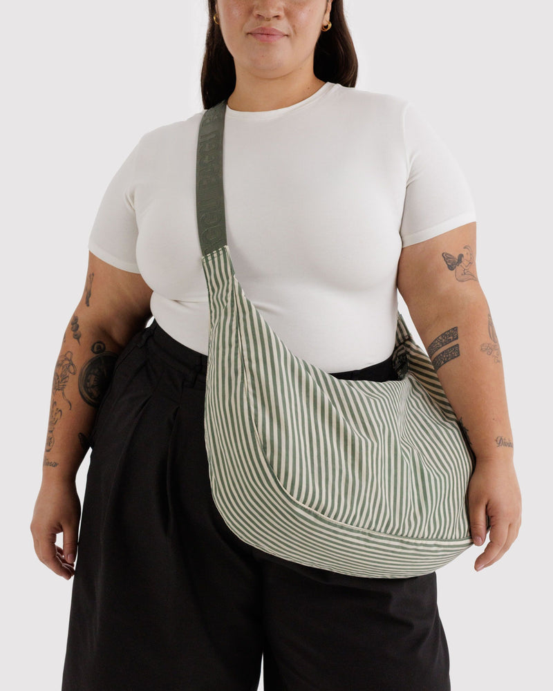 BAGGU  Large Nylon Crescent Bag - Sage Stripe