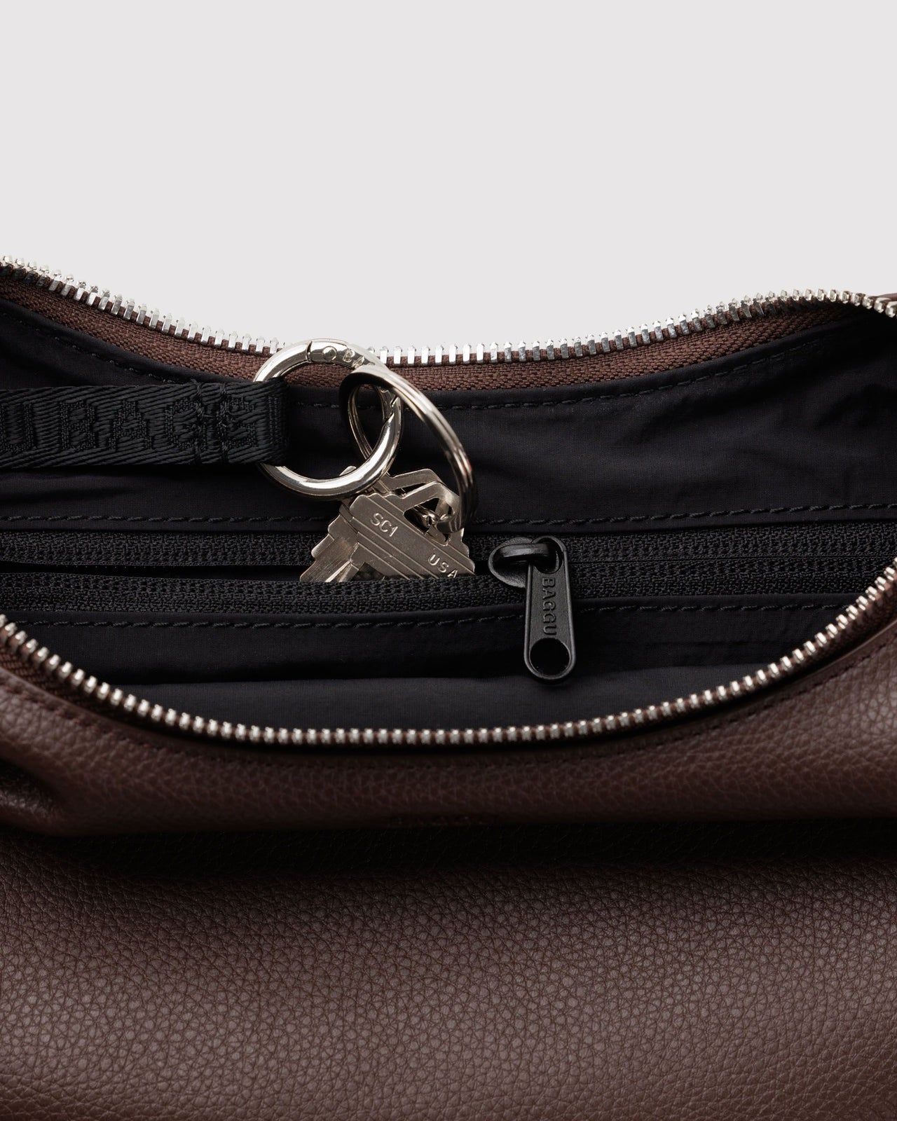 Small Recycled Leather Flat Crescent - Brown