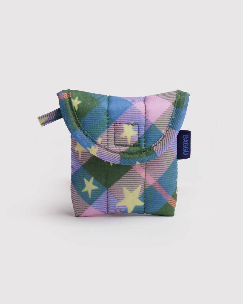BAGGU  Puffy Earbuds Case - Green Star Plaid