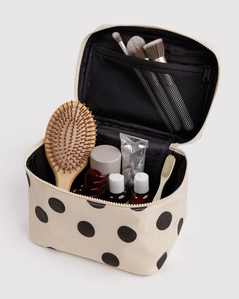 BAGGU New Arrivals Large Cosmetic Case - Cream and Black Polka Dot