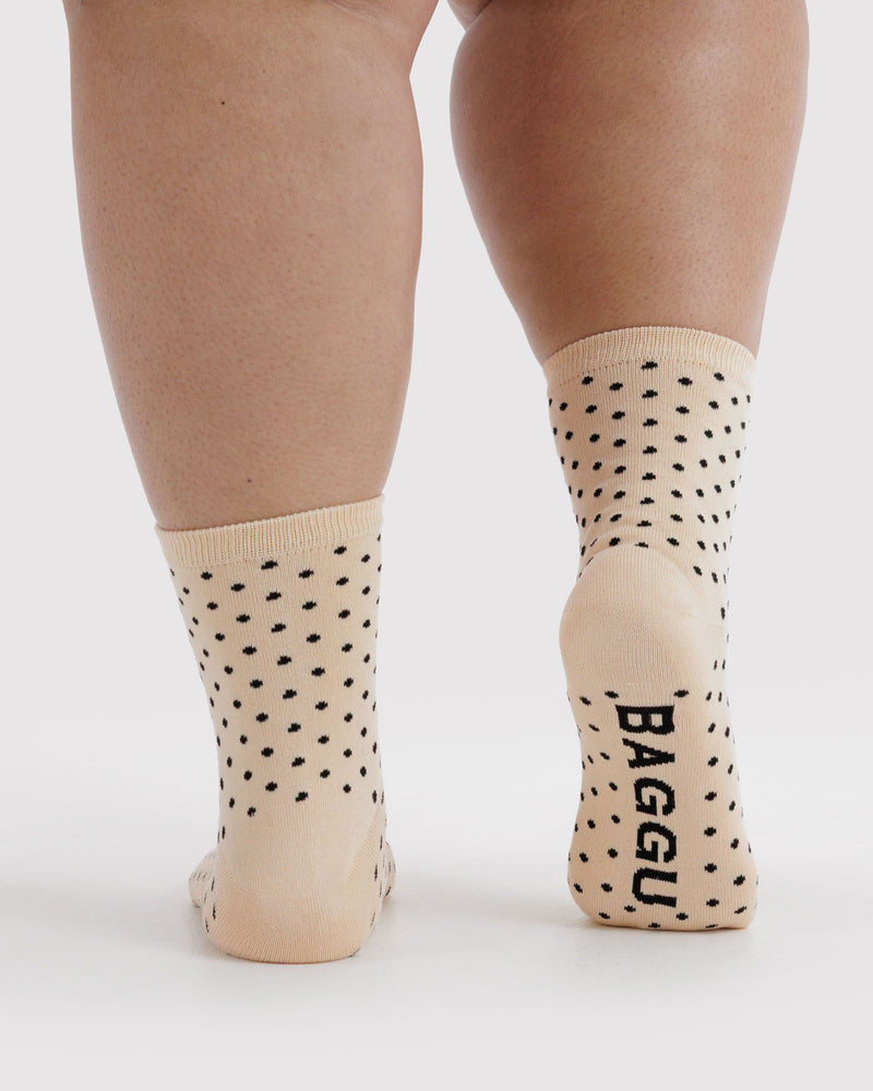 BAGGU  Crew Sock - Micro Cream and Black Polka Dot