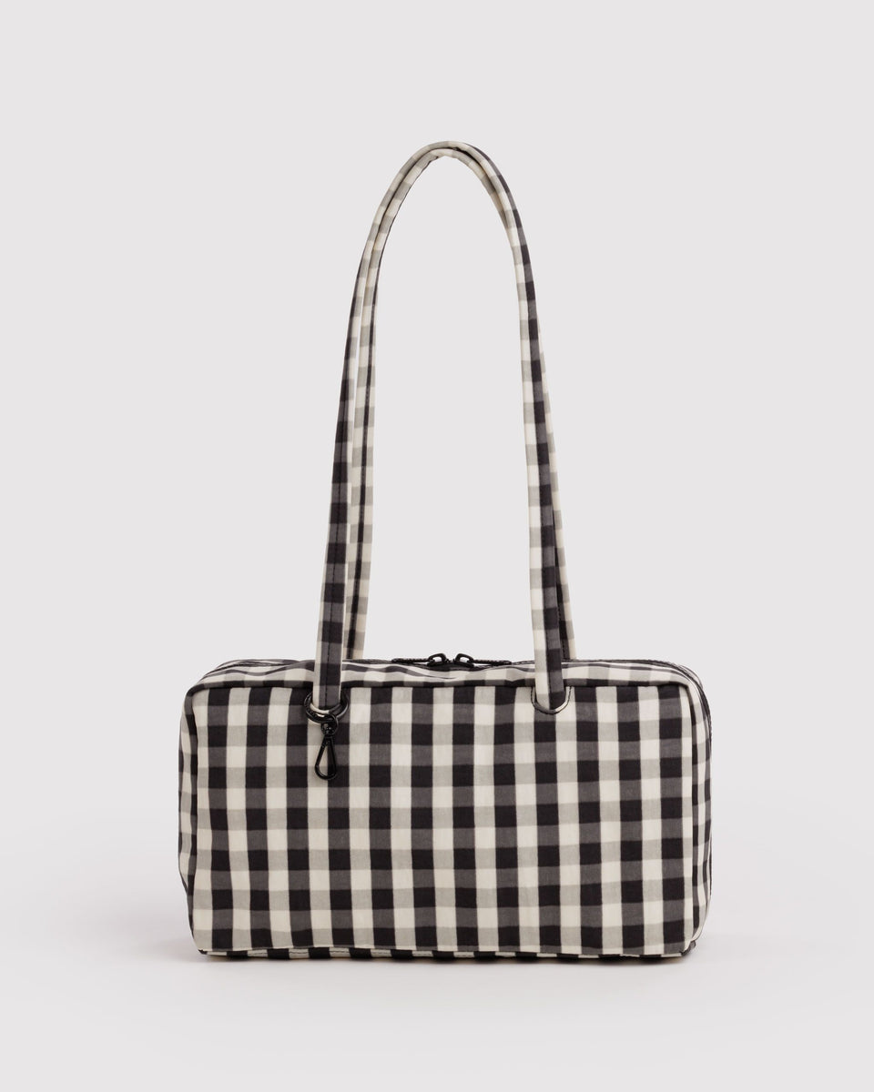 BAGGU Black Bags Nylon Bowler Bag - Black and Cream Gingham