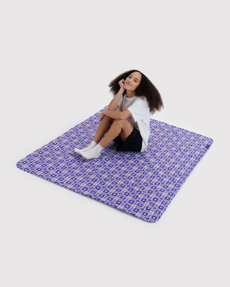 BAGGU  Puffy Picnic Blanket - Market Plaid Blue