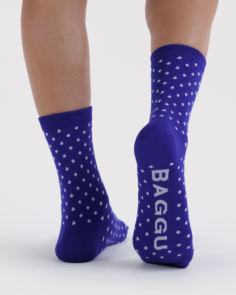 BAGGU  Crew Sock - Micro Blue and White Polka Dot