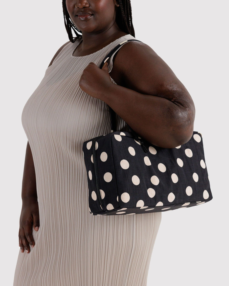 BAGGU Black Bags Medium Nylon Bowler Bag - Black and Cream Polka Dot