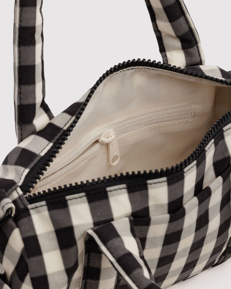 BAGGU  Small Nylon Duffle Bag - Black and Cream Gingham
