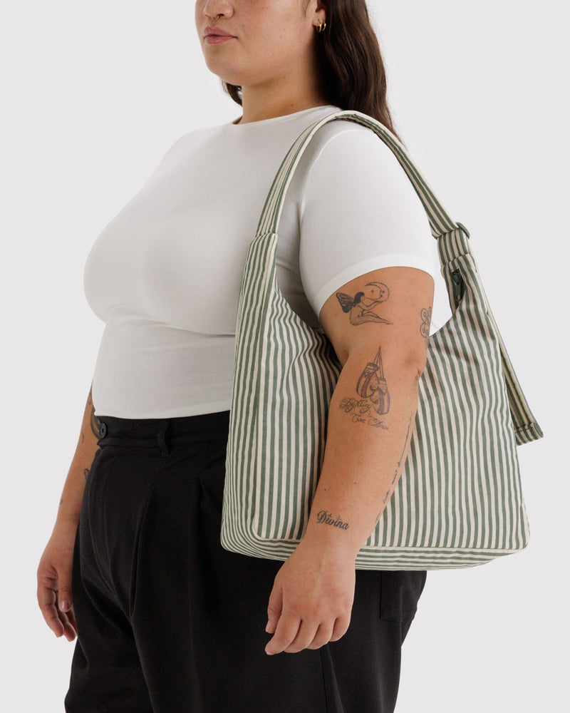 BAGGU  Nylon Shoulder Bag - Sage Stripe