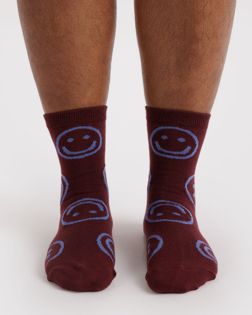 BAGGU New Arrivals Crew Sock - Mahogany Happy
