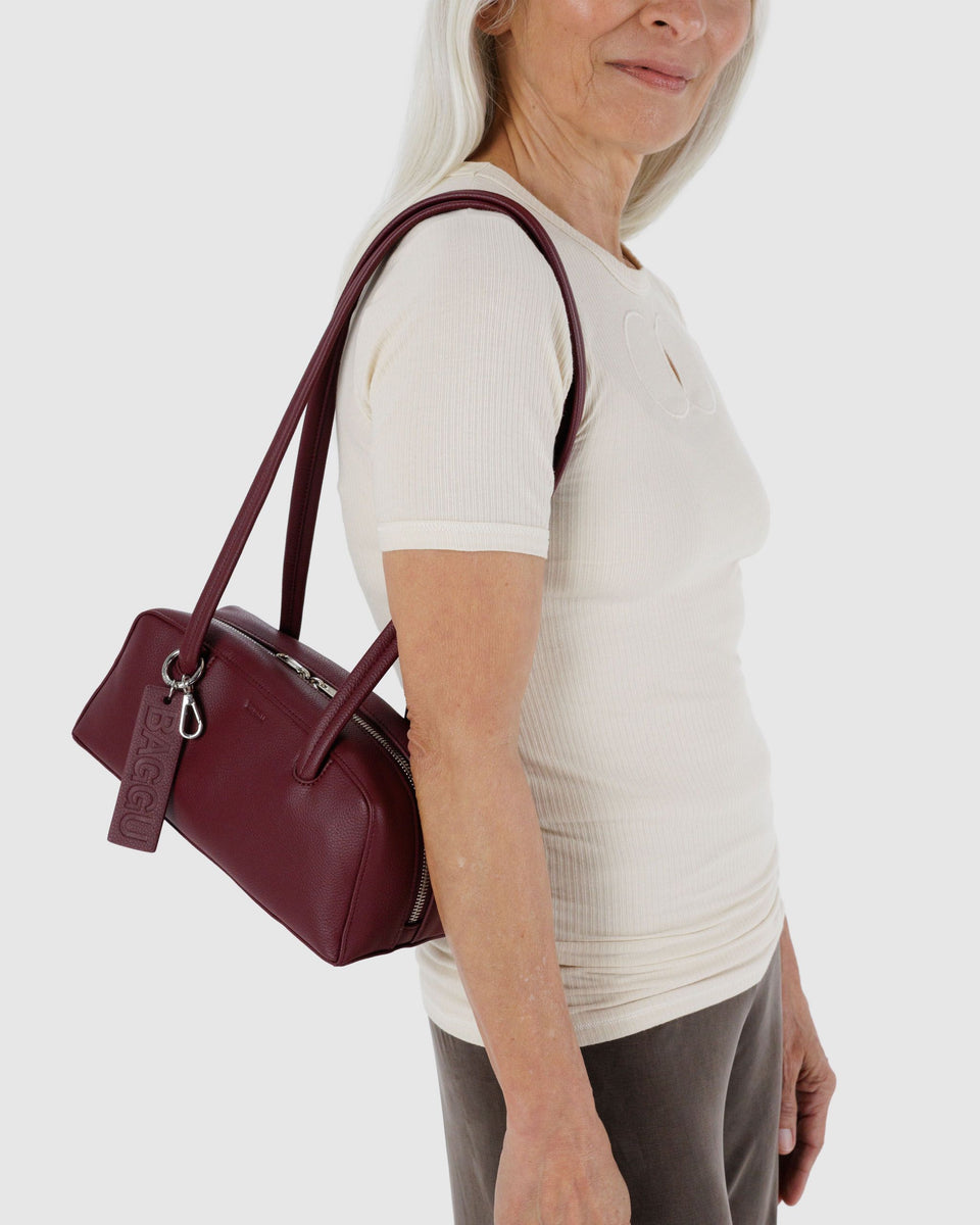 BAGGU Recycled Leather 2025 - Shipping Small Recycled Leather Bowler Bag - Mahogany