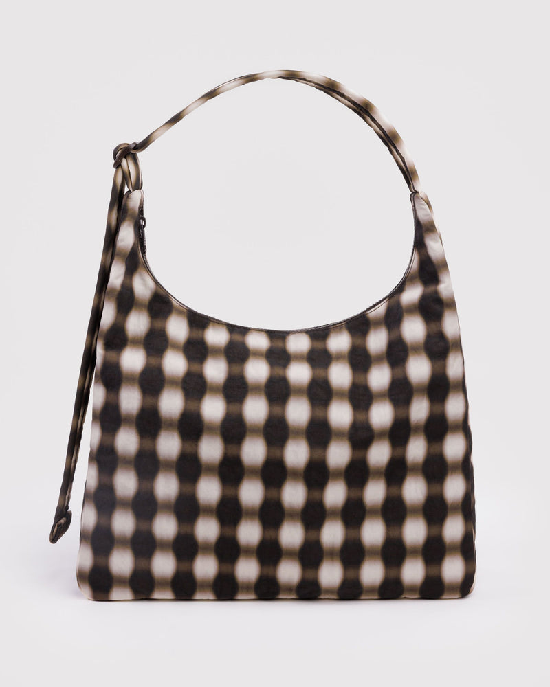 BAGGU  Nylon Shoulder Bag - Blurred Gingham Brown