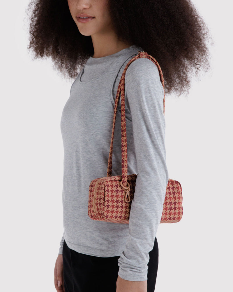 BAGGU  Small Nylon Bowler Bag - Tan Houndstooth
