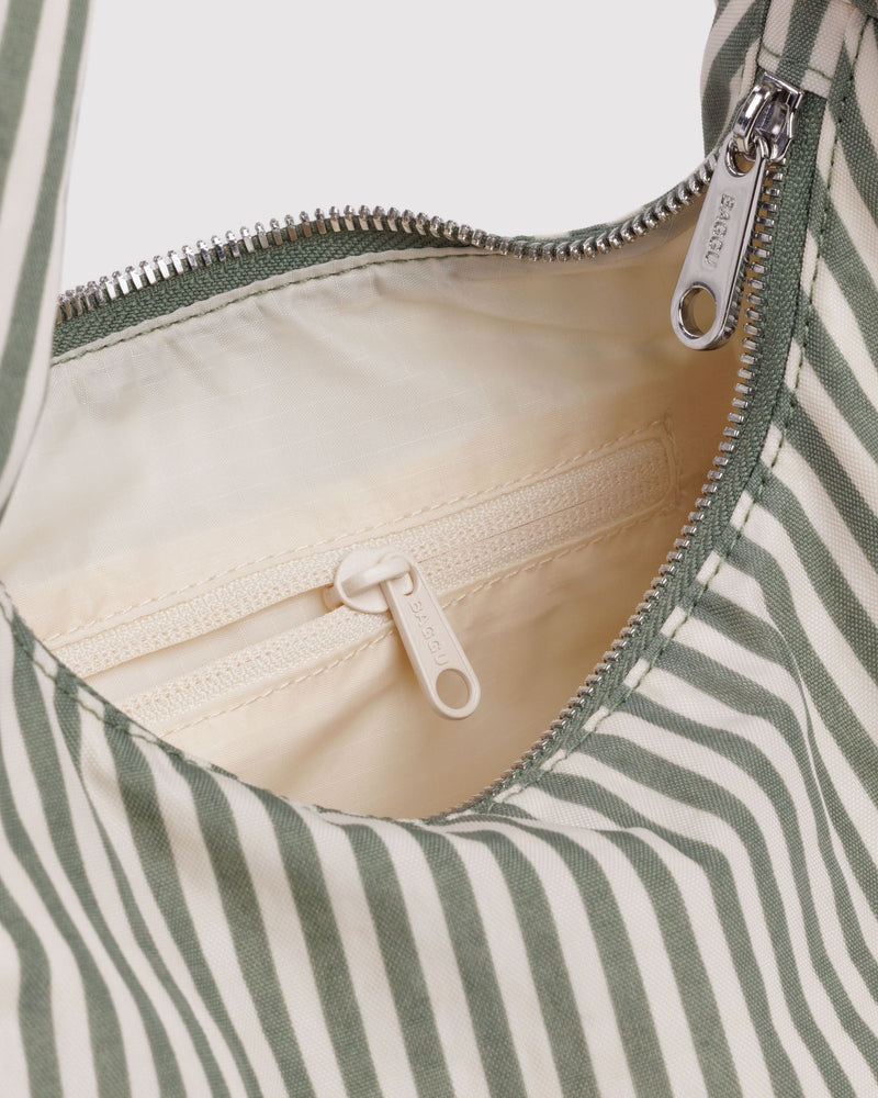 BAGGU  Small Nylon Meringue Bag - Sage Stripe