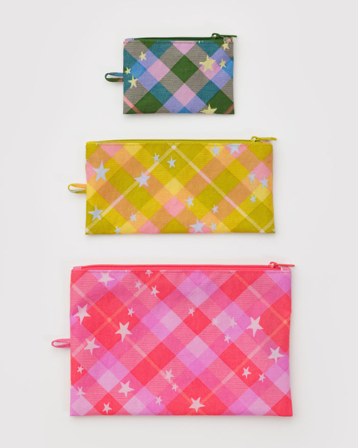 BAGGU Pouches Flat Pouch Set - Star Plaid