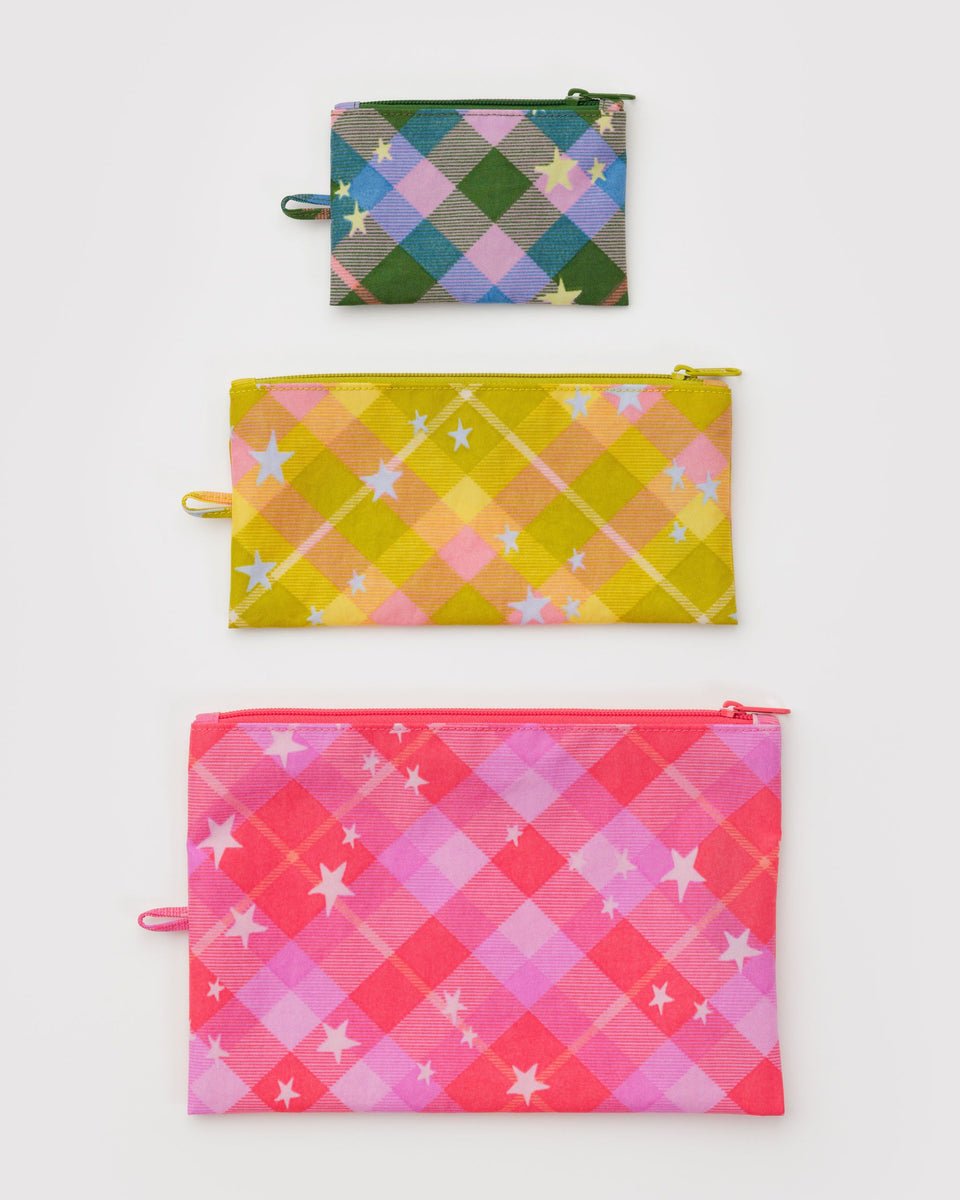 BAGGU New Arrivals Flat Pouch Set - Star Plaid