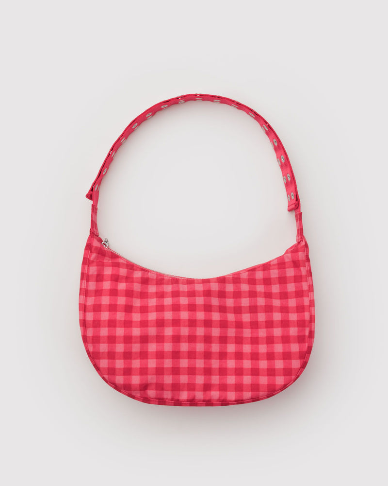 BAGGU ALL PRODUCTS Popper Strap Medium Nylon Crescent Bag - Ruby Gingham