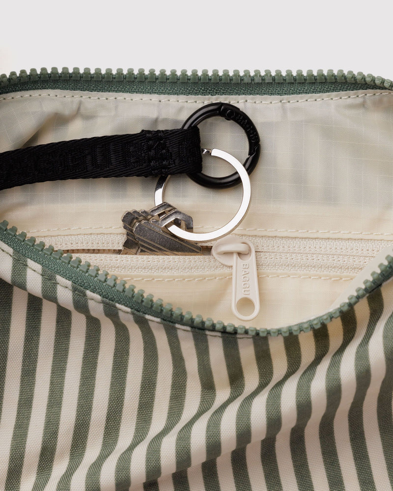 BAGGU  Small Nylon Crescent Bag - Sage Stripe