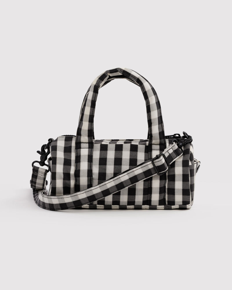 BAGGU  Small Nylon Duffle Bag - Black and Cream Gingham