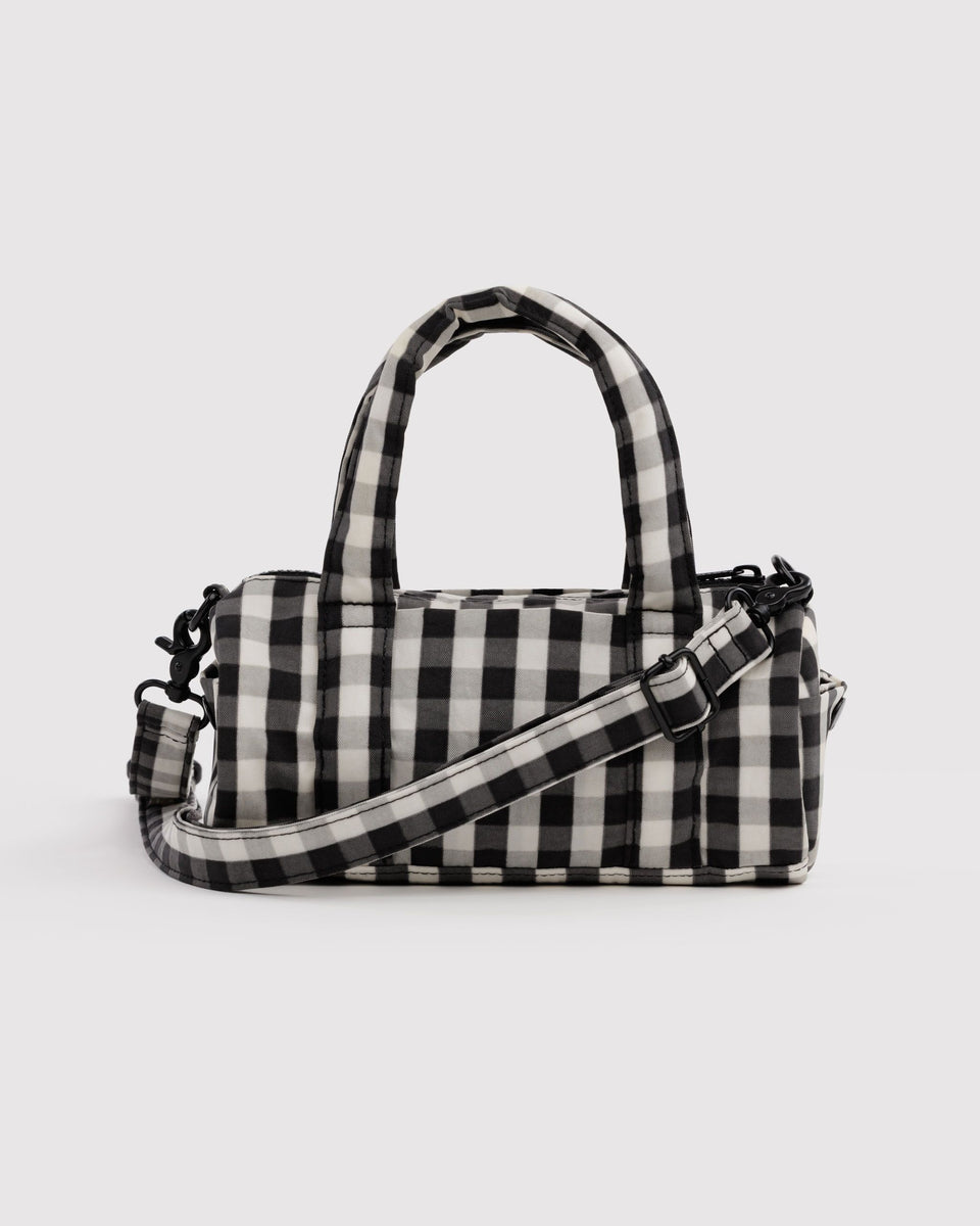 BAGGU Black Bags Small Nylon Duffle Bag - Black and Cream Gingham