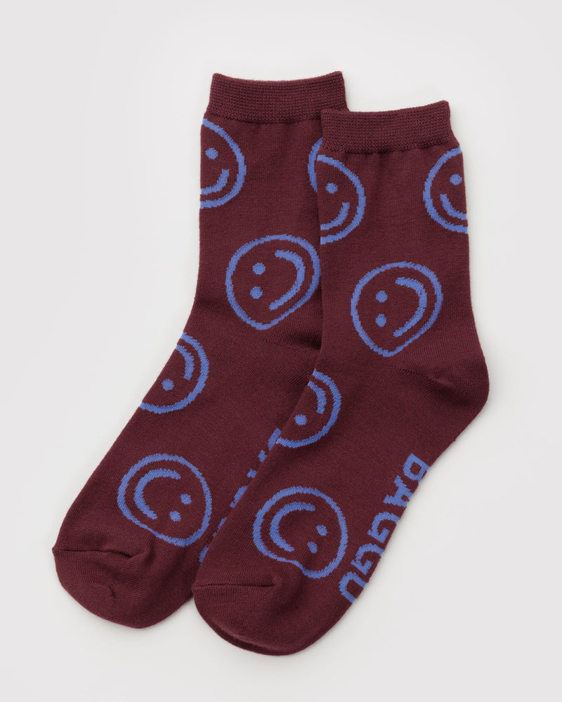 BAGGU New Arrivals Crew Sock - Mahogany Happy