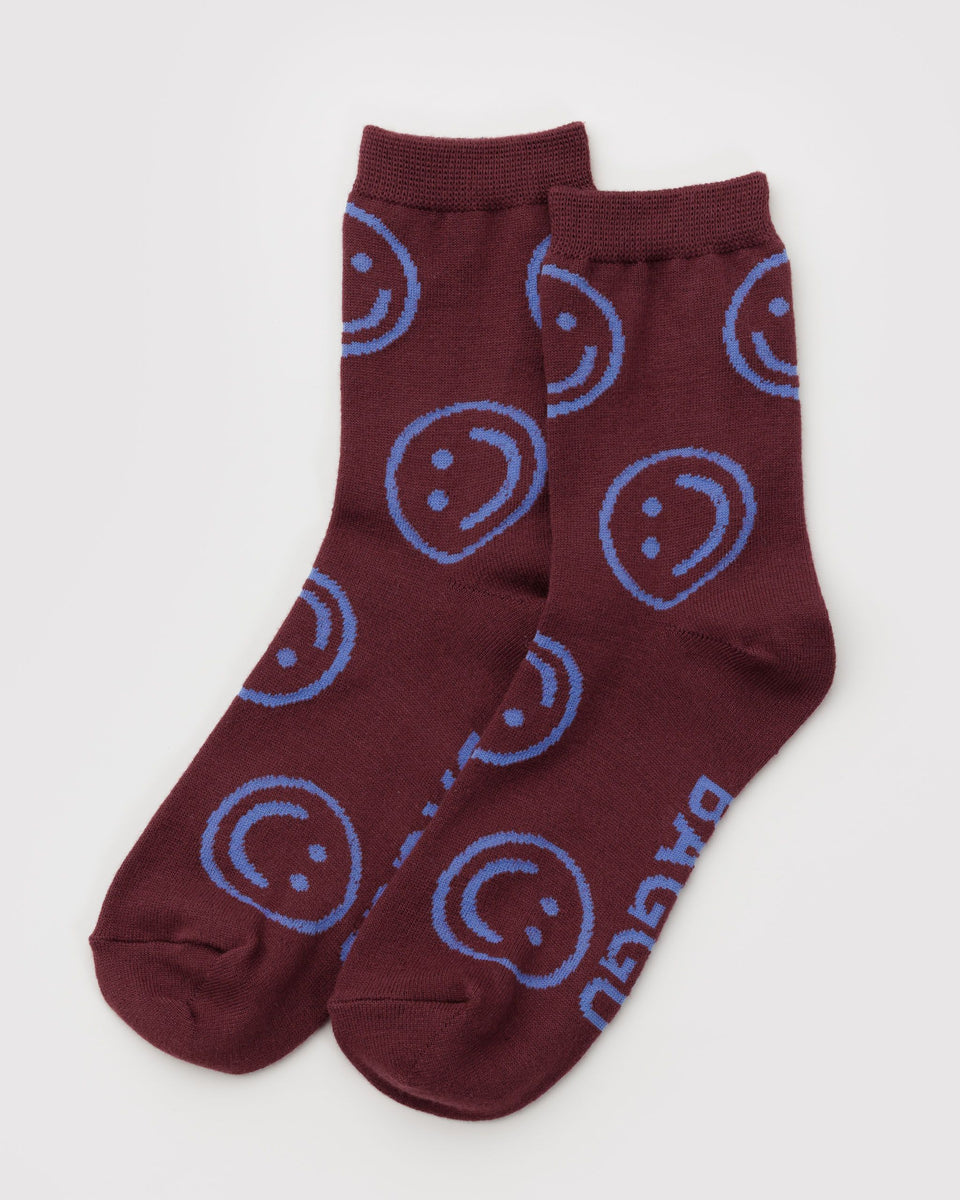 BAGGU New Arrivals Crew Sock - Mahogany Happy