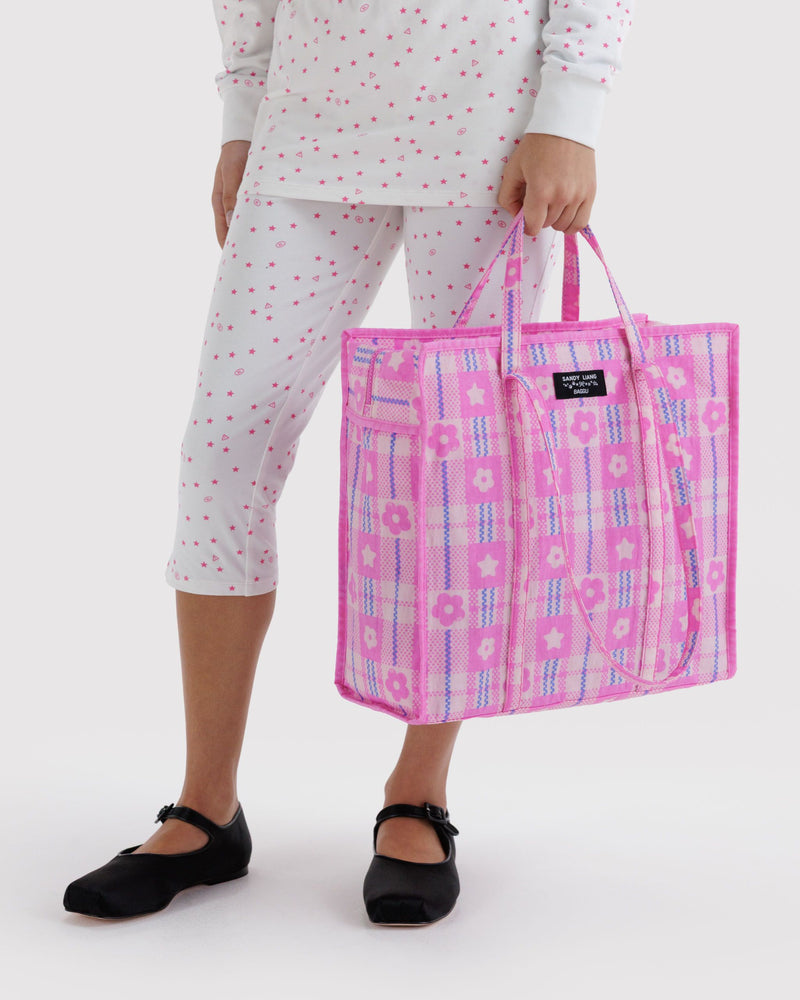 BAGGU  Large Nylon Market Bag - Market Plaid Pink